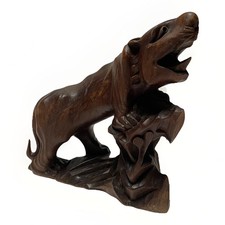 Statua tigre cinese in legno duro intagliato a mano metà secolo arte popolare scultura animale