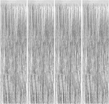 4 Tende Metalliche,Tinsel Argento per Decorazioni Compleanno Birthday Party Deco