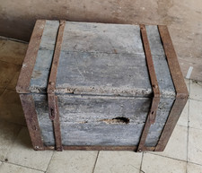 ANTICA CASSA BAULE MILITARE DA VIAGGIO IN LEGNO E METALLO primi 900