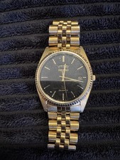 Raro Orologio Seiko Quartz SQ 5Y23-8A69 Quadrante Nero Giorno Data Split Oro Vintage Uomo