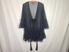 Accappatoio Betsey Johnson intimo nero trasparente con volant taglie forti aperto copertura in rete morbida