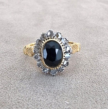 Anello Donna in oro giallo 18 kt e argento anni 70 Zaffiro e Diamanti,  Vintage
