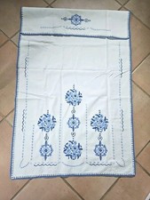 Pannello Tenda Con Mantovana Cotone Ricamata A Mano Blu  Azzurro 108x62 Pizzo