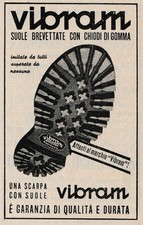 PUBBLICITA' 1950 VIBRAM SUOLE SCARPE BREVETTATE CON CHIODI DI GOMMA ALPINISMO