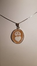 ciondolo donna cammeo con sole e cuore in cornice d'argento e catenina...