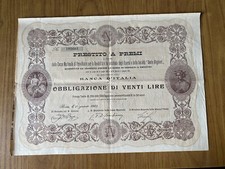OBBLIGAZIONE 20 LIRE BANCA D’ ITALIA PRESTITO A PREMI DANTE ALIGHIERI 1905 V1