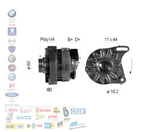 Alternatore 65a 14v - 14v, per