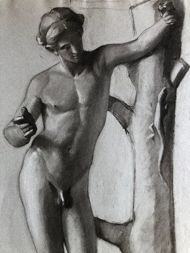 Apollon sauroctone fusain - sauroctone,