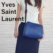 Borsa a tracolla Yves SAINT LAURENT nylon blu autentica 0544