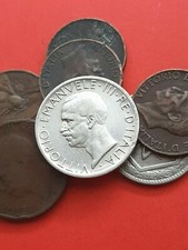 PARTICOLARE LOTTO  7 MONETE ITALIA  20 10 5 CENT + 5 LIRE ARGENTO AQUILINO 1927
