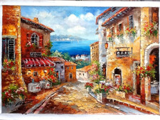 Dipinto originale firmato a mano della Costiera Amalfitana, Italia di Atef, olio su tela