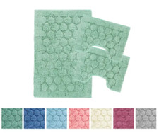 Tappeto Bagno, tris Foglia in spugna cotonata, set tappeto girowater e girobidet