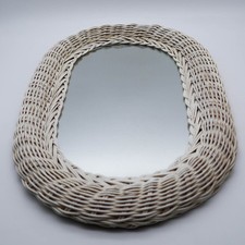 Specchio da parete vintage in vimini bianco accento cottage costiero shabby chic campagna francese