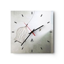 Orologio da Parete in Vetro 30x30cm Volo uccello gabbia Moderno Silenzioso