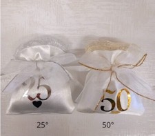 BOMBONIERA SACCHETTO CON FIOCCO ORO O ARGENTO ANNIVERSARIO NOZZE 50° o 25°
