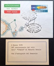 1978 Umberto Nobile aereogramma autografato e materiale del 50° anniversario
