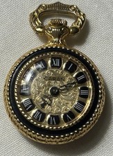 Orologio da tasca vintage Caran Swiss Made pendente con smalto floreale dipinto a mano 1,5"