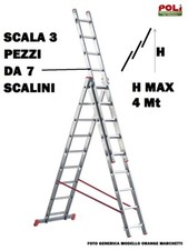 SCALA IN ALLUMINIO MARCHETTI PROFESSIONALE 3 TRONCHI, 7 GRADINI ALLUNGABILE 4,30