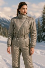 Tuta da sci vintage Nils anni 80 champagne metallizzata con cintura Thinsulate USA donna 6