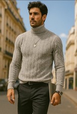 Maglia Uomo Dolcevita Cashmere - Grigio Trecce Made in Italy | Cashmere Company