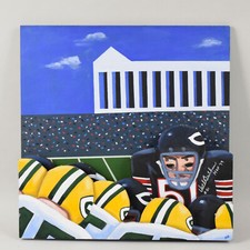 Dipinto originale firmato Dick Butkus Steve Sax Wood Art 24x24 Chicago Bears 1/1