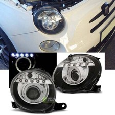 FARI ANTERIORI LED ANGEL EYES PER FIAT 500 07-15 FANALI SPORT LOOK HEADLIGHTS
