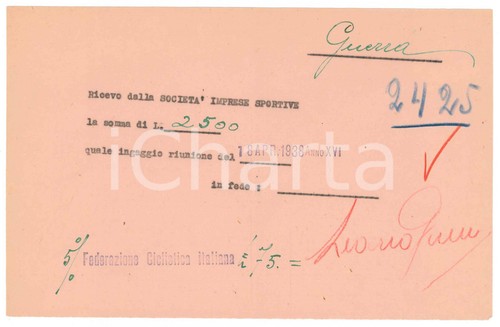 1938 ciclismo milano ricevuta - ciclismo,