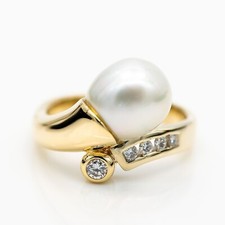 Anello 585/14K Oro Bianco Perla Del Sud Pacifico Diamanti 0,35ct TW/SI Taglia 60