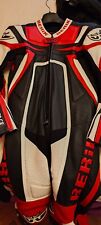 Tuta Moto Pelle Berik bianco rosso nero Tg 48 Uomo + Guanti
