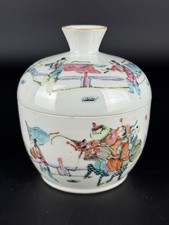 Antica Porcellana Cinese Vaso Con Coperchio Dipinto A Mano Cina Fine XIX Sec.