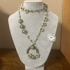 COLLANA FATTA A MANO filato Gioiello  CRISTALLO TEMA  Fiori E Pendente Abbinato