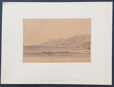 Disegno antico 1879 firmato Michael Haussmann Muller Corsica Saint-Florent