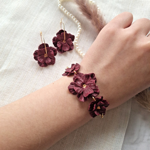 Set gioielli fiori bordeaux