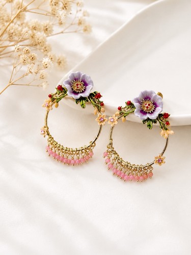 Orecchini cerchio con fiori - a,