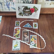 V2) Lotto Materiale Vintage Antico Collezione Hobby Creativi Will's Cards Fiori 