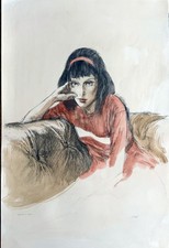 Alberto Sughi litografia colorata a mano "Ragazza" 80x60 firmata 1982 rif B