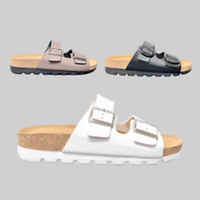 Sandali Ciabatte Donna Mare Pelle Fibbie Made in Italy Nero Bianco