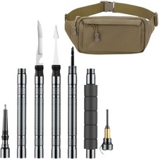 Bastone da passeggio tattico, marsupio, bussola pieghevole, fischietto, coltello e gancio.