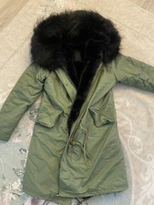 Parka Con Collo In Vera Pelliccia Volpe Nera Taglia M Army Green Verde Giacca