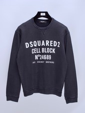 Felpa Uomo DSQUARED2 Cell Block Nuova Dean Fit Rivestita Lucido Nera Stampata L