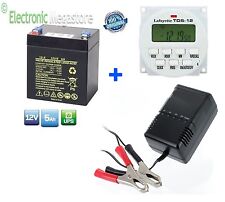 TIMER DIGITALE SETTIMANALE 12V TDS-12 E BATTERIA 12V 5AH E CARICABATTERIE CACCIA