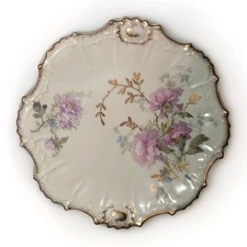 Antico piatto porcellana Limoges France fiori di peonia/rosa - bordo oro e dettagli