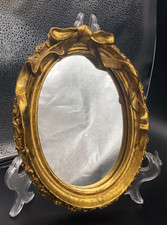 Quadro miniatura specchio ovale da muro  ANNIVERSARIO cornice in legno d'orato