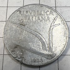 1953  Italy 10 Lire Aluminum