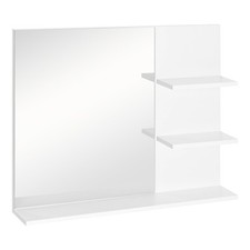 kleankin Mobiletto Pensile Bagno 60 x 10 x 48cm, Specchio 3 Ripiani MDF Bianco