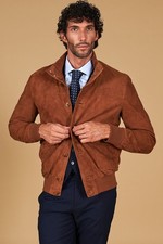 Bomber in Pelle Uomo Cuoio  Renna Camoscio Vera Pelle Giacca Giubbotto Giubbino