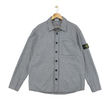 Camicia Stone Island Lana Uomo Taglia 2XL Grigio Logo​ Casual​ Lunga​ Regular