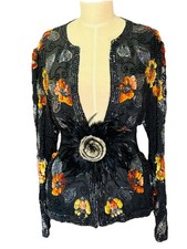 RARA giacca vintage Leslie Fay autunno fiori paillettes perline 