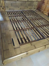 letto matrimoniale etnico in bambù marrone chiaro 2,10 x 2 mt