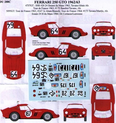 Decal ferrari 250 gto 62 - 250, '62